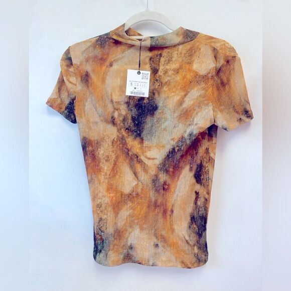 NWT ZARA PLEATED PRINT TOP SZ S - Picture 4 of 6